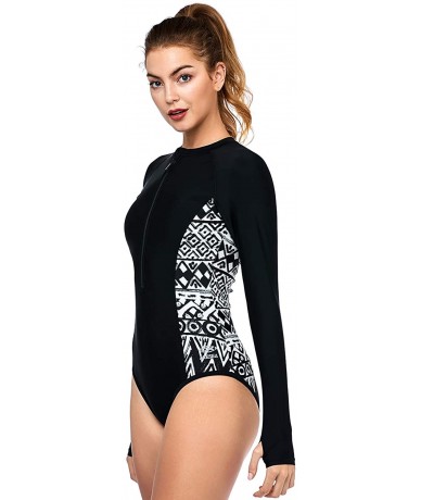 One-Pieces Womens Long Sleeve Rash Guard UV UPF 50+ Sun Protection Printed Zipper Surfing One Piece Swimsuit Bathing Suit Wed...