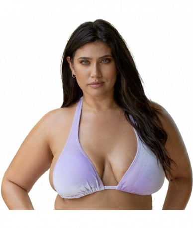 Tops Women's Velvet Plus Size Bikini Top- Sexy Triangle Halter Neck Swimsuit with Padding - Lilac - CG18ZGQ9W3E $37.40