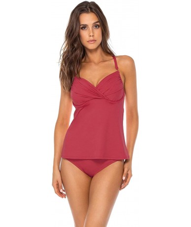 Tops Women's Crossroads Tankini Top Swimsuit with Underwire - Red Rose - CC18GWSWY7L $78.97