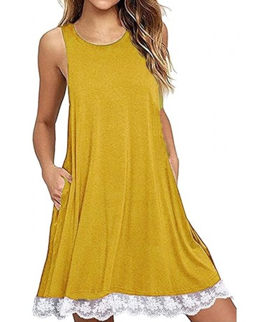 Cover-Ups Dresses for Women Casual Fall-Women's Sleeveless Lace Tunic Dress Plus Size Swing Dress T Shirt Dress with Pockets ...