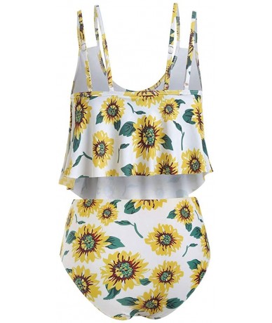 Tankinis Swimsuits for Women Two Pieces Bathing Suits Top Ruffled High Waisted Swimwear Sunflower Print Bottom Tankini Set - ...