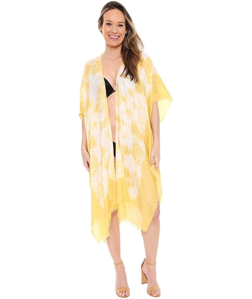 Cover-Ups Women's Summer Patterned Print Topper/Cover-Up/Kimono Open Front Outwear Beachwear Dress - Jp1592 Yellow - CS195E43...