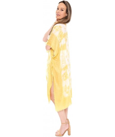 Cover-Ups Women's Summer Patterned Print Topper/Cover-Up/Kimono Open Front Outwear Beachwear Dress - Jp1592 Yellow - CS195E43...