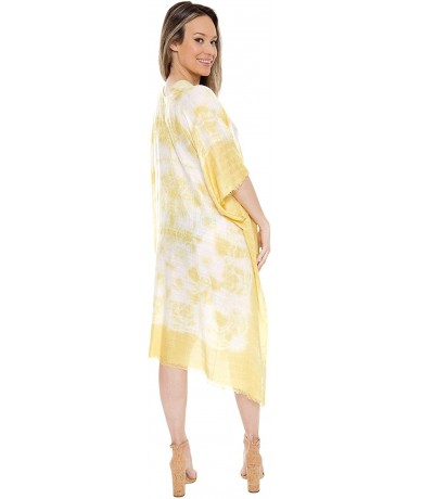 Cover-Ups Women's Summer Patterned Print Topper/Cover-Up/Kimono Open Front Outwear Beachwear Dress - Jp1592 Yellow - CS195E43...