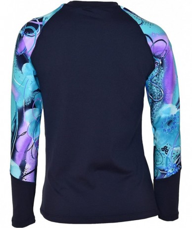 Rash Guards Women Shorewalk Plus Size UPF 50+ Swim Long Sleeve Top Rash Guard - Navy With Jade Violet - CN18ULHKZ30 $51.59