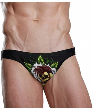 Briefs Mens Swim Bikini Briefs Pole Dance Swimwear Surf Shorts Trunks - Marijuana Leaf Skull Flame - CH18X06W9YK $46.06