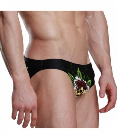 Briefs Mens Swim Bikini Briefs Pole Dance Swimwear Surf Shorts Trunks - Marijuana Leaf Skull Flame - CH18X06W9YK $46.06