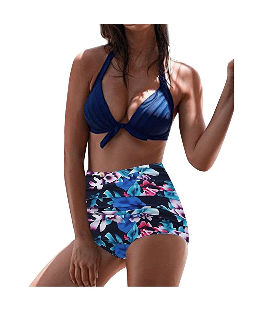 Sets INS Hot Item Sexy Women High Waist Bikini Swimwear 2 Piece Swimuit Female Retro Bathing Suit Fashion Tankini Set - Sky B...