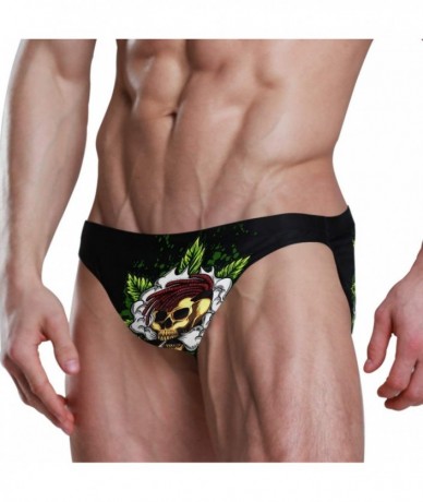 Briefs Mens Swim Bikini Briefs Pole Dance Swimwear Surf Shorts Trunks - Marijuana Leaf Skull Flame - CH18X06W9YK $46.06