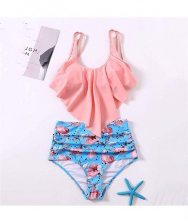 Sets Swimsuit for Women Two Piece Sexy Backless Halter Swimwear Printed High Waisted Bikini Set - Pink - CL195LUYXS0 $26.71