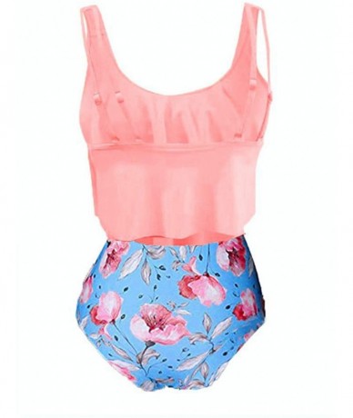 Sets Swimsuit for Women Two Piece Sexy Backless Halter Swimwear Printed High Waisted Bikini Set - Pink - CL195LUYXS0 $26.71