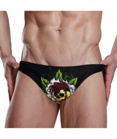 Briefs Mens Swim Bikini Briefs Pole Dance Swimwear Surf Shorts Trunks - Marijuana Leaf Skull Flame - CH18X06W9YK $46.06