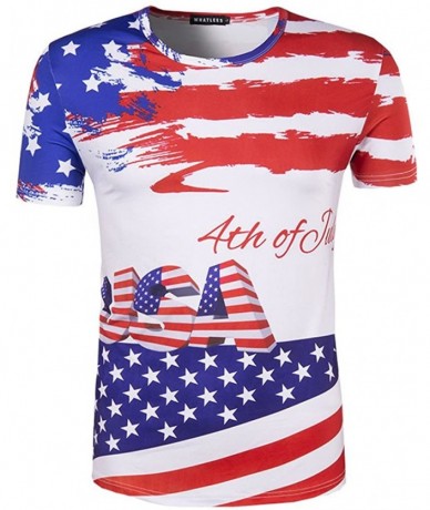 Rash Guards Men Summer T-Shirt Casual Printed 4th of July Loose Round Neck Flag Tops - Multicolor3 - CL18RGAQO02 $42.83