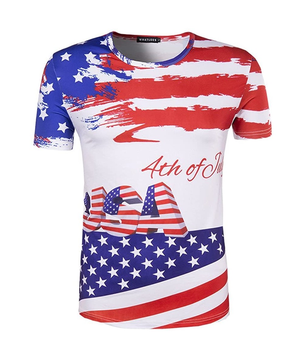 Rash Guards Men Summer T-Shirt Casual Printed 4th of July Loose Round Neck Flag Tops - Multicolor3 - CL18RGAQO02 $42.83