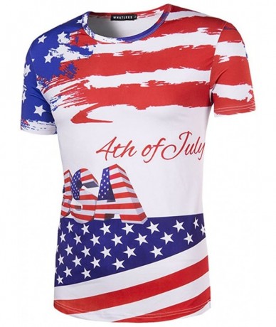 Rash Guards Men Summer T-Shirt Casual Printed 4th of July Loose Round Neck Flag Tops - Multicolor3 - CL18RGAQO02 $42.83