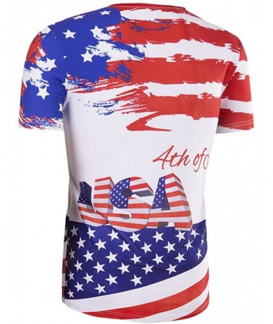 Rash Guards Men Summer T-Shirt Casual Printed 4th of July Loose Round Neck Flag Tops - Multicolor3 - CL18RGAQO02 $42.83