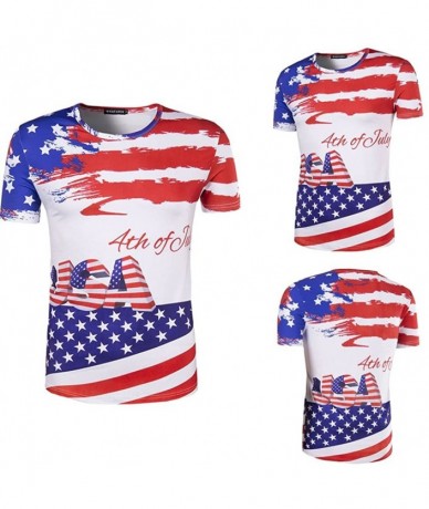 Rash Guards Men Summer T-Shirt Casual Printed 4th of July Loose Round Neck Flag Tops - Multicolor3 - CL18RGAQO02 $42.83