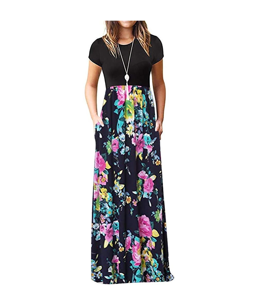 Cover-Ups Dresses for Women Casual Fall-Elegant Maxi Dress Floral Printed Spring Short Sleeves Casual Summer Tunic Long Dress...