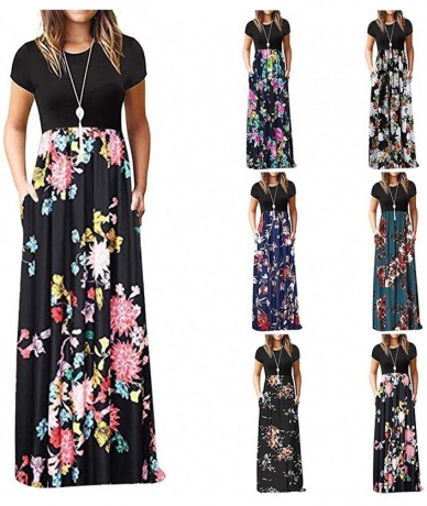 Cover-Ups Dresses for Women Casual Fall-Elegant Maxi Dress Floral Printed Spring Short Sleeves Casual Summer Tunic Long Dress...