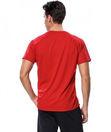 Rash Guards Men's UPF 50+ Rash Guard Short Sleeve Swim Shirts Sun Protection Swim Top - Red - CC18CG87EEC $25.63