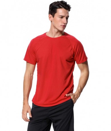 Rash Guards Men's UPF 50+ Rash Guard Short Sleeve Swim Shirts Sun Protection Swim Top - Red - CC18CG87EEC $25.63