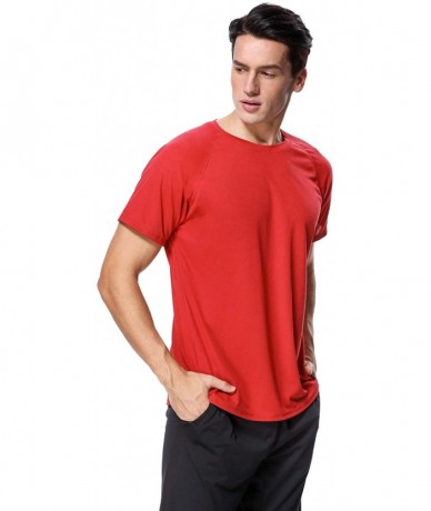 Rash Guards Men's UPF 50+ Rash Guard Short Sleeve Swim Shirts Sun Protection Swim Top - Red - CC18CG87EEC $25.63