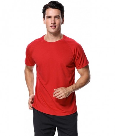 Rash Guards Men's UPF 50+ Rash Guard Short Sleeve Swim Shirts Sun Protection Swim Top - Red - CC18CG87EEC $25.63