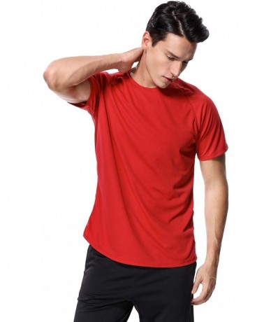 Rash Guards Men's UPF 50+ Rash Guard Short Sleeve Swim Shirts Sun Protection Swim Top - Red - CC18CG87EEC $25.63