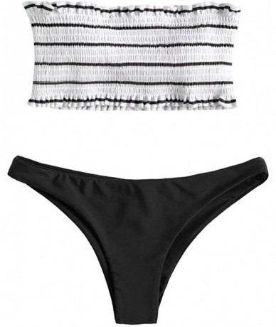 Racing Women's Two Piece Stripe Strapless High Cut Bandeau Bikini Set Swimsuit 2 Piece - Black - C218O4ADZL2 $27.34