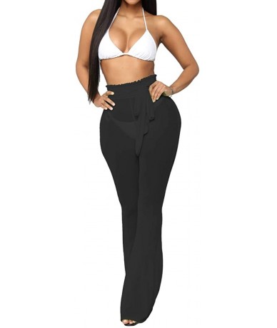 Tankinis Women's See Through Sheer Mesh Long Pants Trousers Swimwear Bikini Bottom Cover Up - Black-b - CU18REO7QR7 $23.59