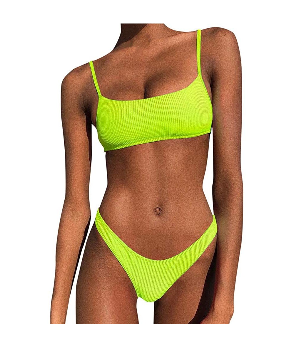 Bottoms New Swimsuit!! Women Two Piece Push Up Printed Bikini Beach Bathing Monokini Swimsuit Swimwear - Yellow - C91906SC89I...