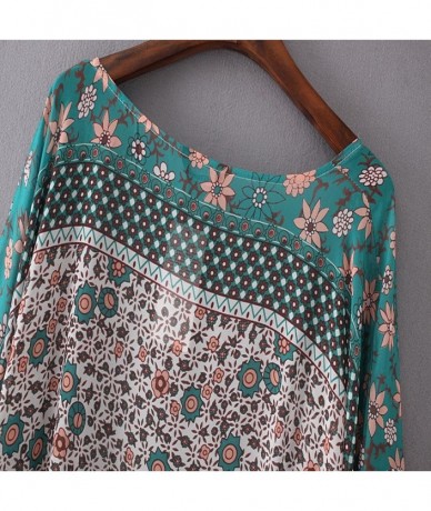 Cover-Ups Women Summer Boho Floral Chiffon Kimono Cardigan Beachwear Cover up Wrap Shawl Blouse Tops - Green - CB18DK08QAX $3...