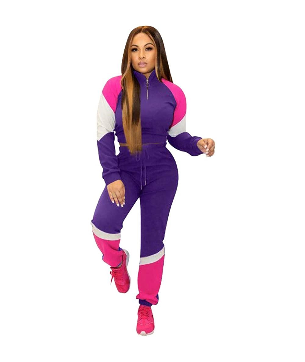 Racing Tracksuit Sets for Women 2 Piece Women Casual Tracksuit Zip Top & Elastic Waistband Pants Windbreaker Tracksuit Purple...