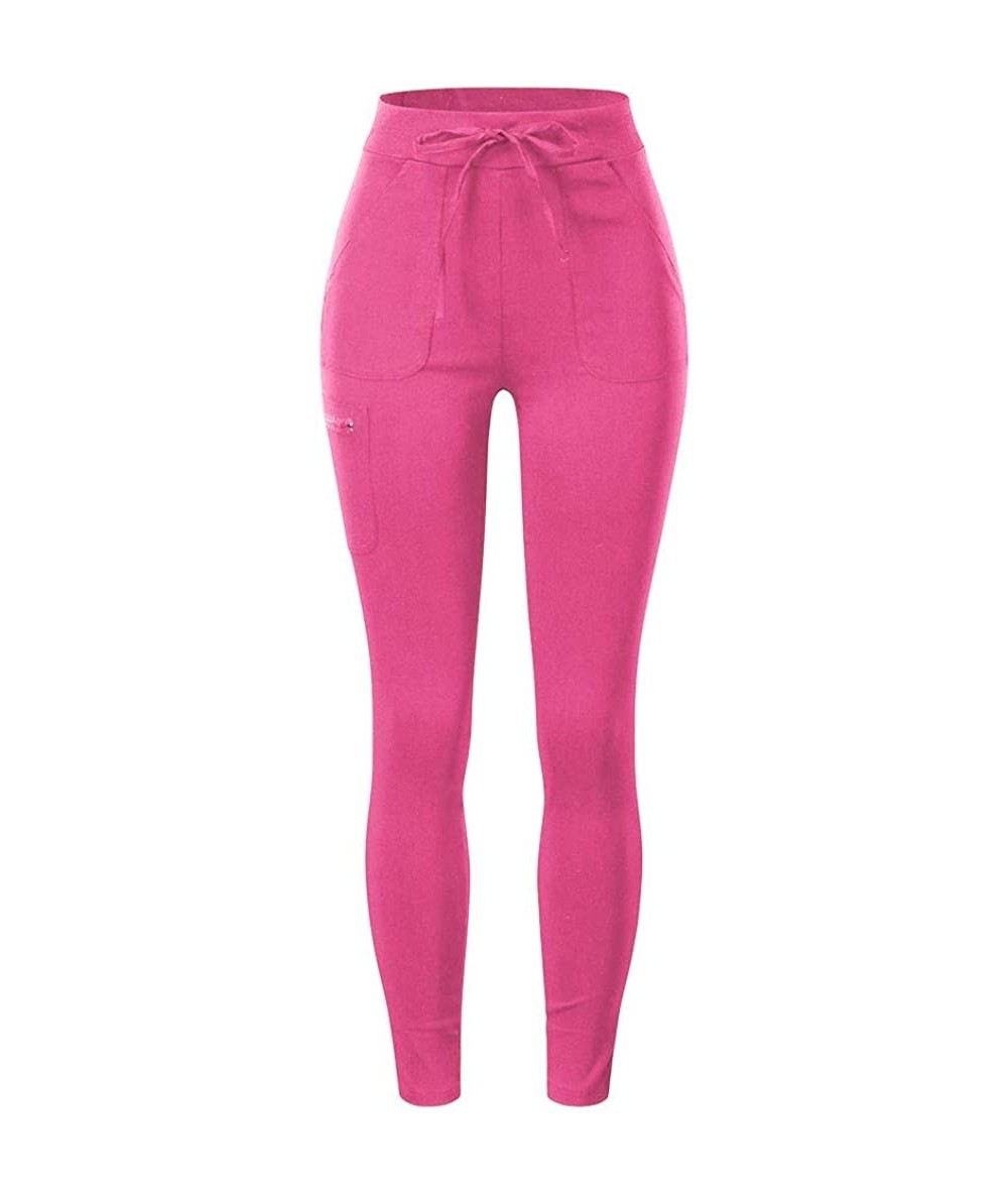 Sets Women Skinny Pocket Pants High Waist Stretch Slim Pencil Trousers - Pink - CJ198R020EA $39.71