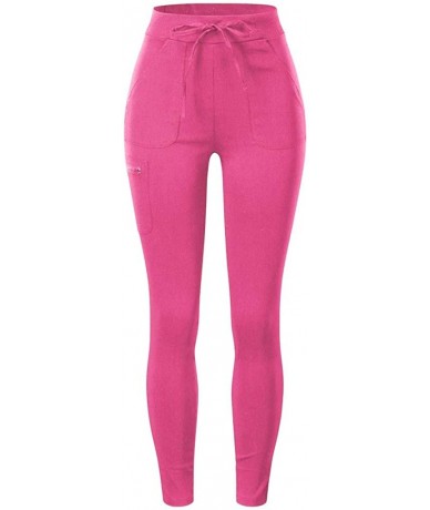 Sets Women Skinny Pocket Pants High Waist Stretch Slim Pencil Trousers - Pink - CJ198R020EA $39.71