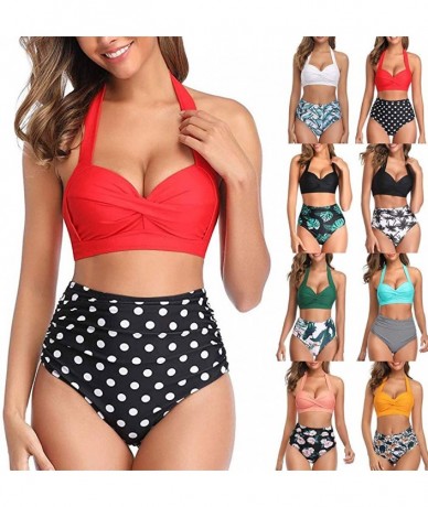 Sets Women's Two-Piece Swimsuit High Waist Bikini Set with Fashional Print - Green - CG194UL20Z9 $24.50