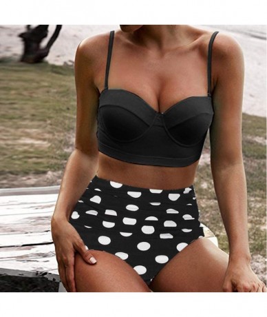 Board Shorts Women's High Waist Bikini Swimwear Women's Vintage Print Beachwear Bikini Set Swimwear - D5-black - CW196M9UOIS ...