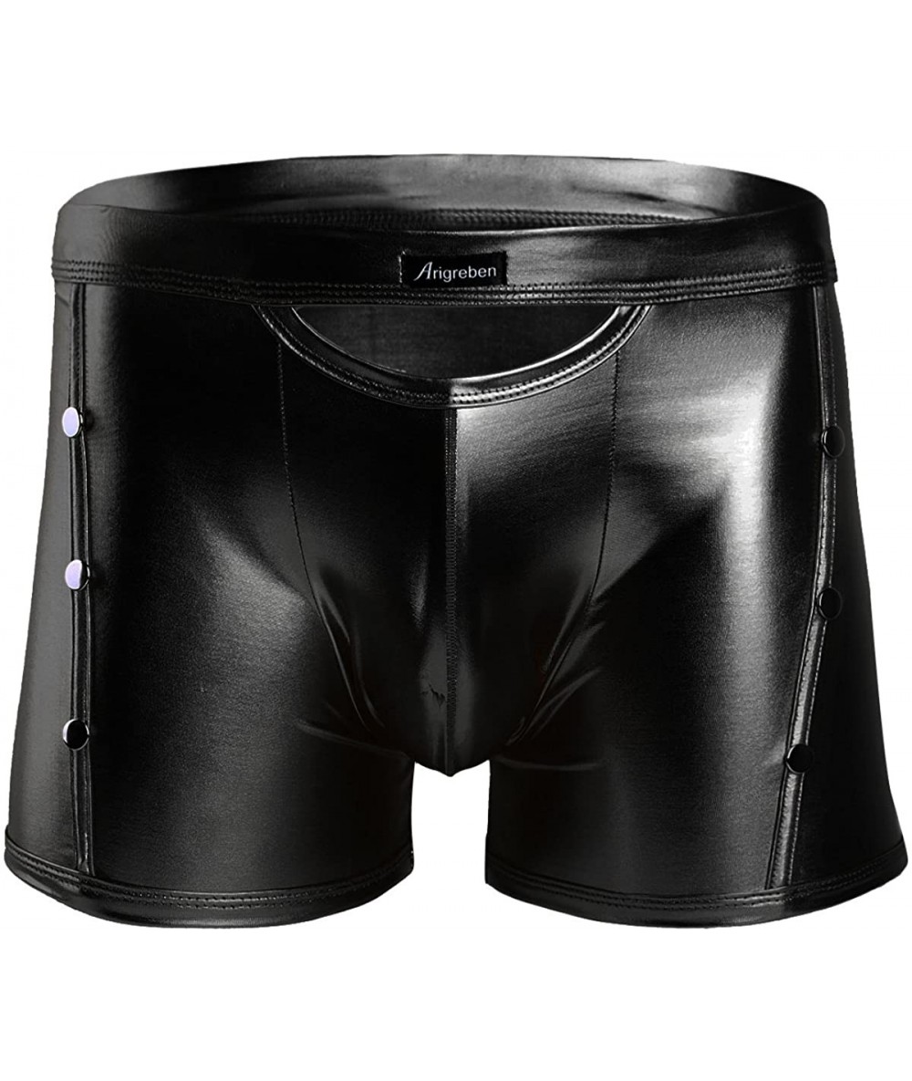 Briefs Men's Wetlook Bikini Swim Trunks Swimsuit Side Rivets Metallic Pouch Boxer Shorts Briefs Underwear - Black - CL180TKZC...