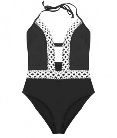 One-Pieces Women's One Piece Swimsuit Bathing Suit High Cut Low Back Tummy Control Athletic Swimwear - Black3 - C018ZD58E2O $...