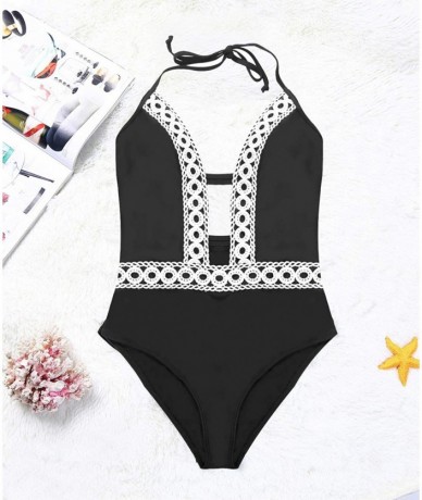 One-Pieces Women's One Piece Swimsuit Bathing Suit High Cut Low Back Tummy Control Athletic Swimwear - Black3 - C018ZD58E2O $...