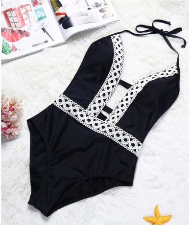 One-Pieces Women's One Piece Swimsuit Bathing Suit High Cut Low Back Tummy Control Athletic Swimwear - Black3 - C018ZD58E2O $...