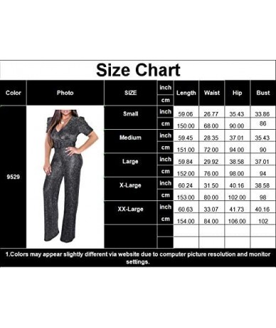 Cover-Ups Women's Sexy Sparkly Jumpsuits Clubwear Long Sleeve Elegant Party Rompers High Waisted Wide Leg Pants - Silver-1 - ...