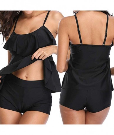 Bottoms Two-Piece Suits Tankini Swimsuits for Women- with Shorts Tummy Control Bathing Suits - Black 11 - C8196OU8GAE $32.48