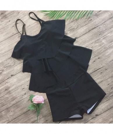 Bottoms Two-Piece Suits Tankini Swimsuits for Women- with Shorts Tummy Control Bathing Suits - Black 11 - C8196OU8GAE $32.48