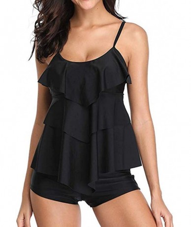 Bottoms Two-Piece Suits Tankini Swimsuits for Women- with Shorts Tummy Control Bathing Suits - Black 11 - C8196OU8GAE $32.48