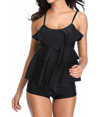 Bottoms Two-Piece Suits Tankini Swimsuits for Women- with Shorts Tummy Control Bathing Suits - Black 11 - C8196OU8GAE $32.48