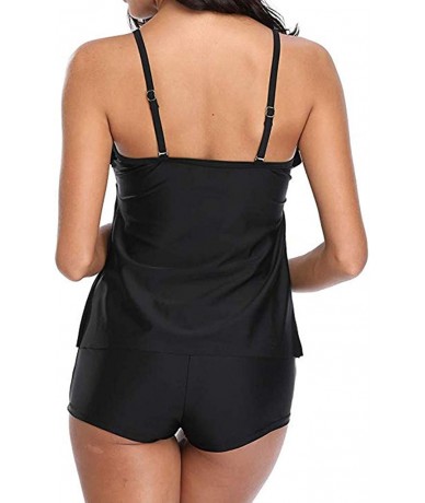 Bottoms Two-Piece Suits Tankini Swimsuits for Women- with Shorts Tummy Control Bathing Suits - Black 11 - C8196OU8GAE $32.48