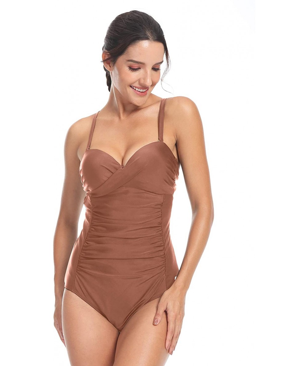 One-Pieces Women Swimwear Long Sleeves Open Back Swimsuit One Piece High Neck Bathing Suit - Walnut-8201 - C918O3OHTYC $43.07