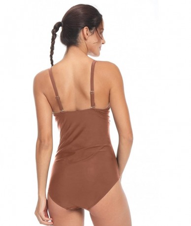 One-Pieces Women Swimwear Long Sleeves Open Back Swimsuit One Piece High Neck Bathing Suit - Walnut-8201 - C918O3OHTYC $43.07