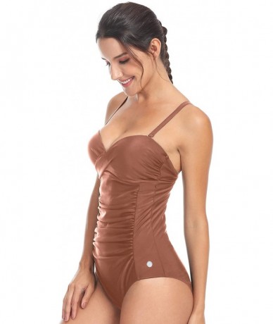 One-Pieces Women Swimwear Long Sleeves Open Back Swimsuit One Piece High Neck Bathing Suit - Walnut-8201 - C918O3OHTYC $43.07